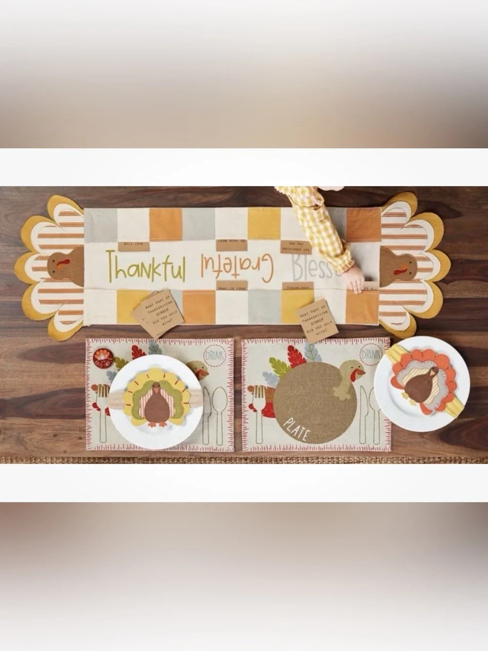 NWT Mud Pie Children’s Thanksgiving Table Runner Thankful, Grateful & Blessed